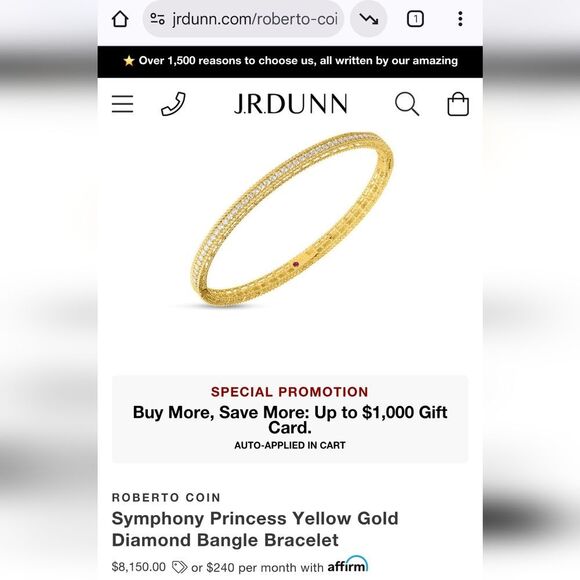 Authentic New Roberto Coin Diamond Symphony Princess Bangle In 18kt Yellow Gold - Picture 9 of 14